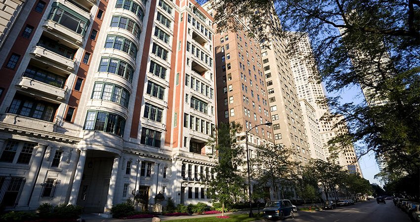 High rise apartment buildings on a sunny day