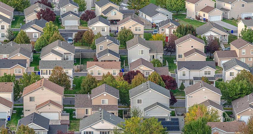 Aerial image of a suburban neighborhood