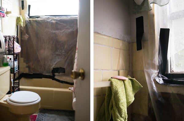 plastic and duct tape cover leaking windows photo