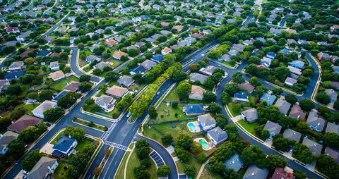 Aerial view of a suburban neighborhood