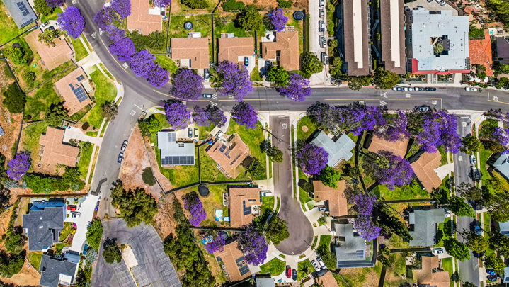 Aerial view of a suburban neighborhood 