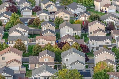 Aerial image of a suburban neighborhood