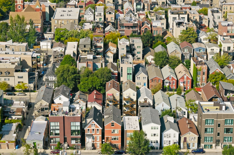 An aerial image of houses