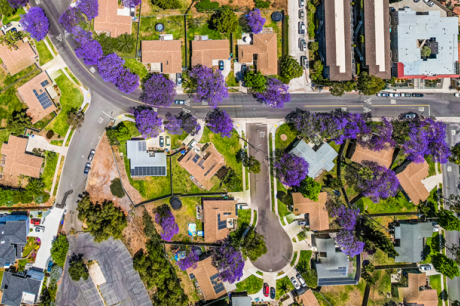 Aerial view of a suburban neighborhood 