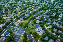 Aerial view of a suburban neighborhood